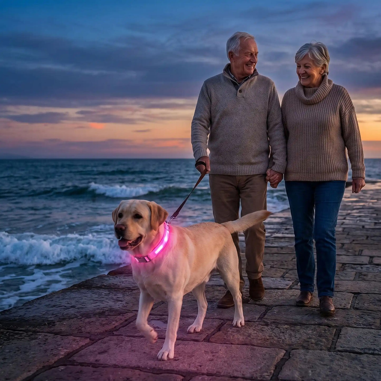 Bord mer chien promène digue collier lumineux chien koba