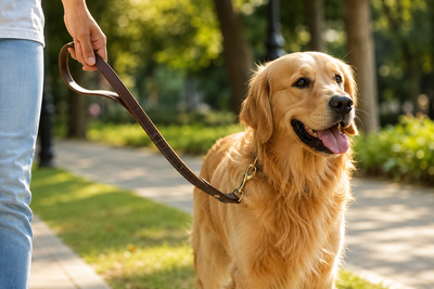 laisse pour chien en cuir résistante poignée confortable