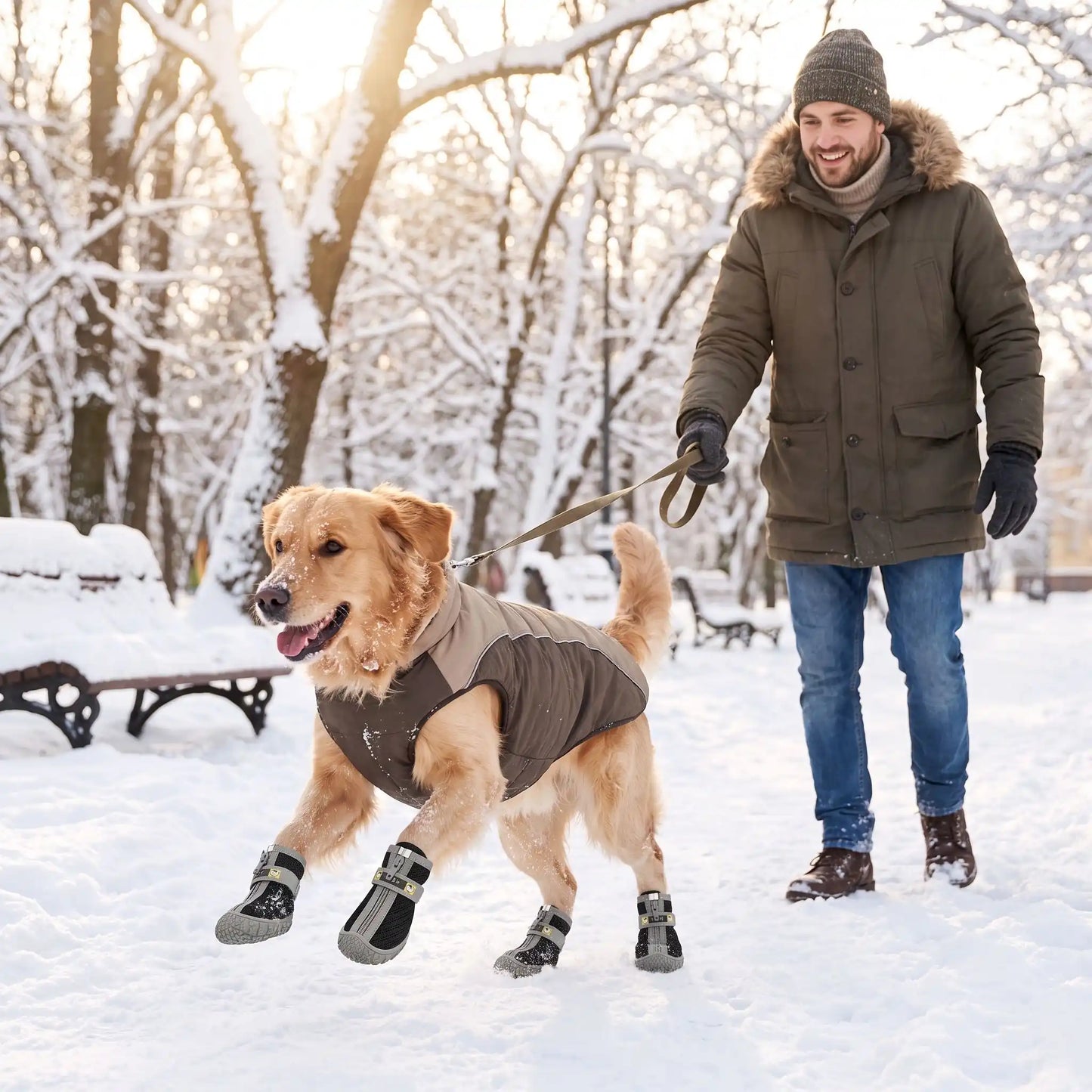Chien joue dans neige chaussure pour chien