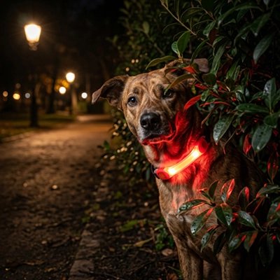 Collier Flux Collier Chien lumineux rouge le chien ce cache dans les buissons