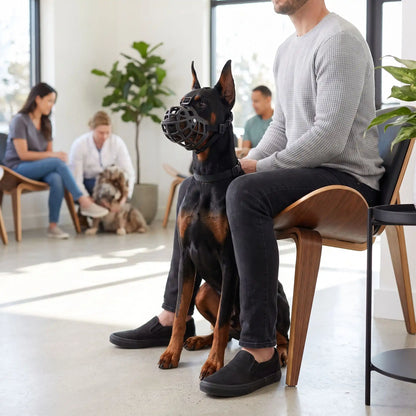 Doberman vétérinaire salle attente muselière pour chien