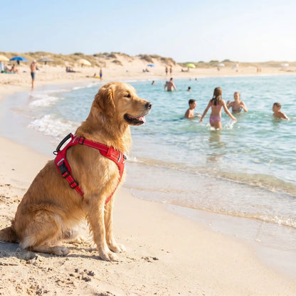 Harnais anti traction chien rouge mer