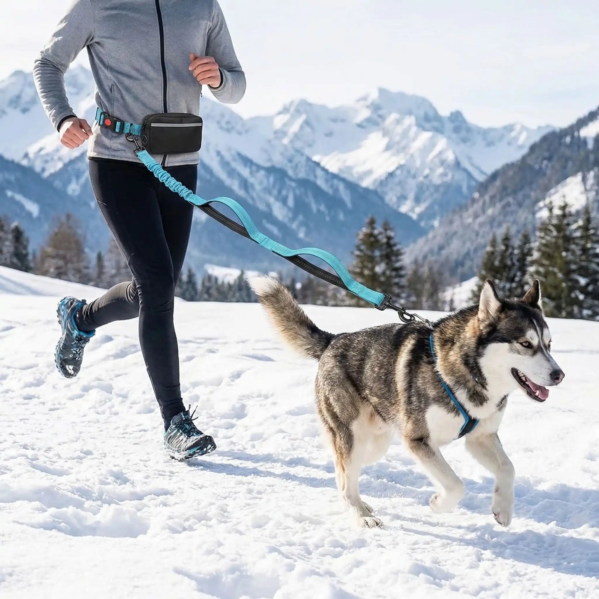 Keneticdog homme cour dans neige laisse canicross