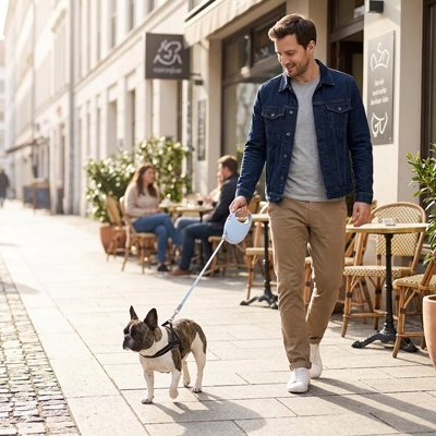 La Safe Lock Laisse enrouleur Chien une balade en ville pour le chien