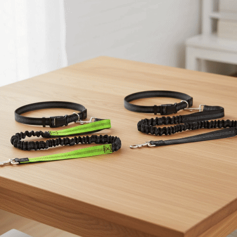 Laisse canicross élastique noir vert fluo