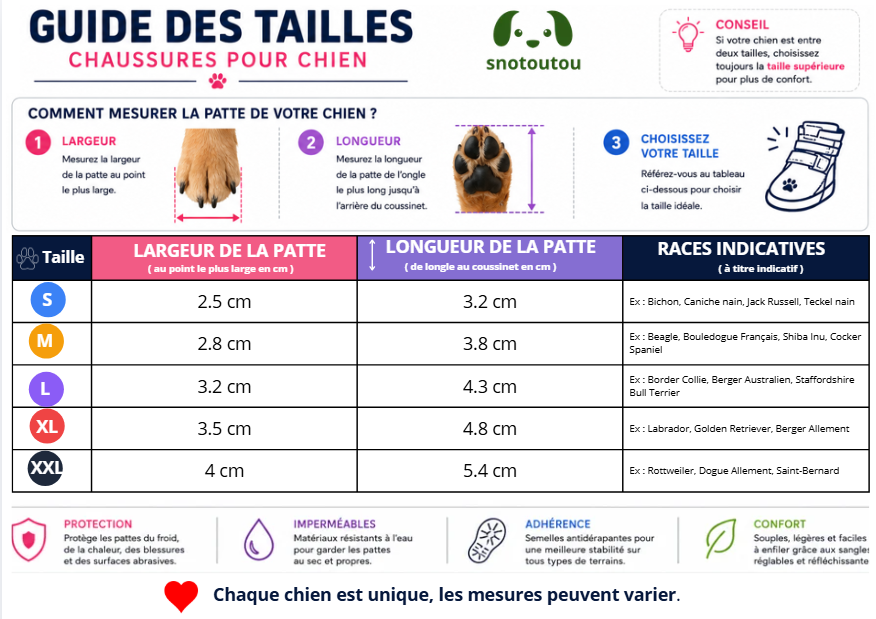 Nomade tailles chaussure pour chien