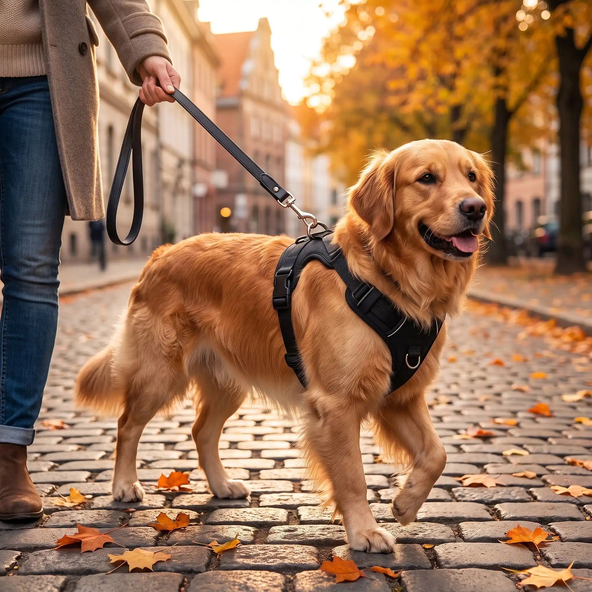 Patte libre balade automne chien harnais pour chien noir