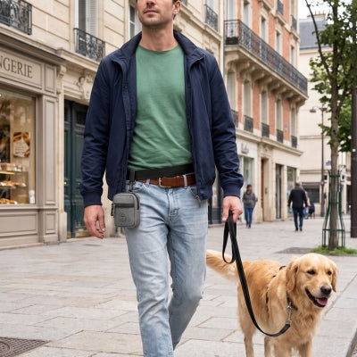 Pochette d'entraînement chien gris ceinture