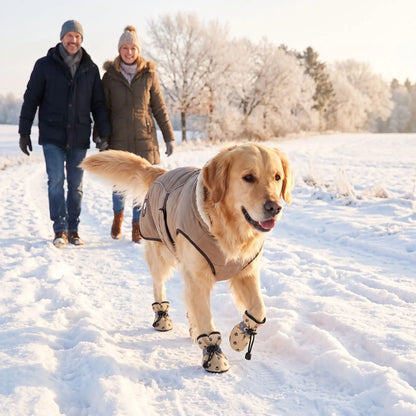 Promenade en campagne neige  chaussures pour chien