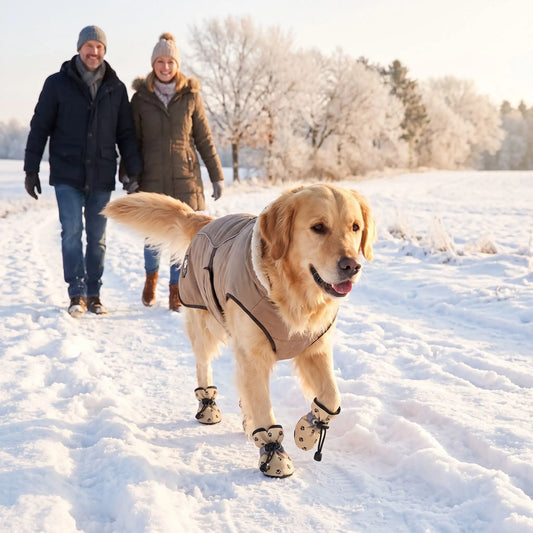Promenade en campagne neige  chaussures pour chien