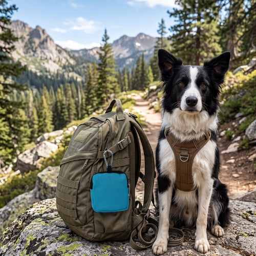 Sac de friandises pour chien bleu sur sac à dos