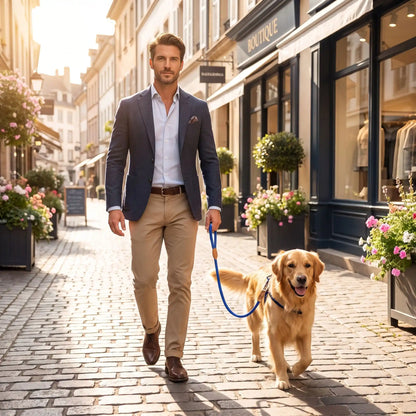 SmartLeash bleu rue piétonne laisse chien