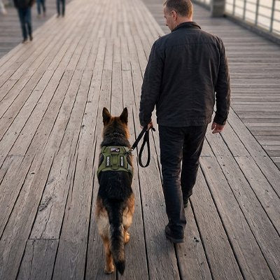 Airpaw harnais chien promène sur les quai avec son maître