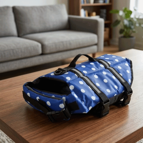 Aquaflottaison gilet de sauvetage chien bleu rond blanc