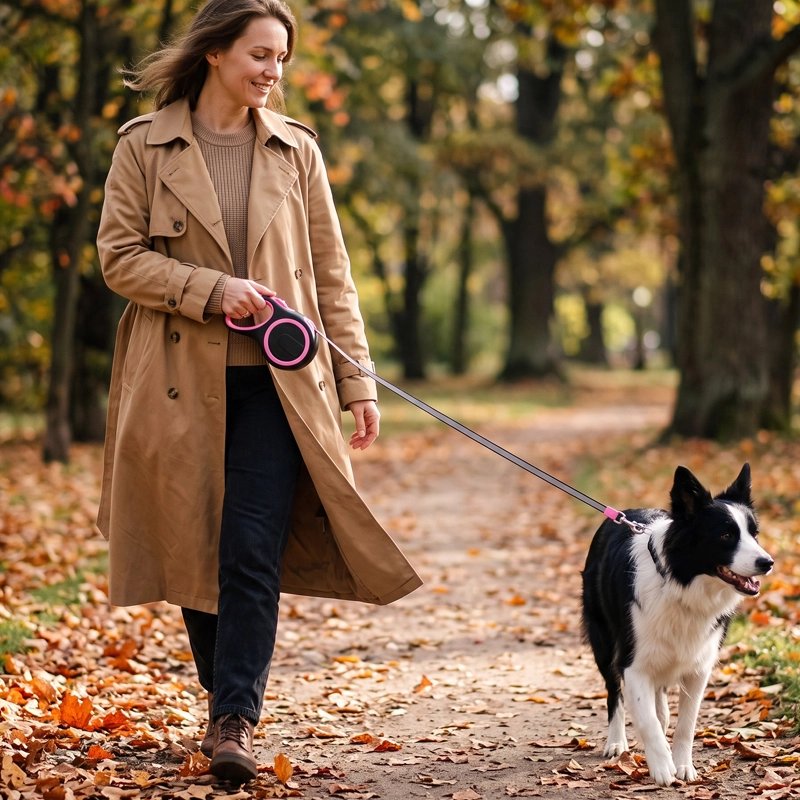 Balade bois Laisse enrouleur pour Chien rose