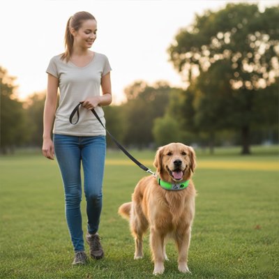 Balade chien champ Collier pour Chien vert