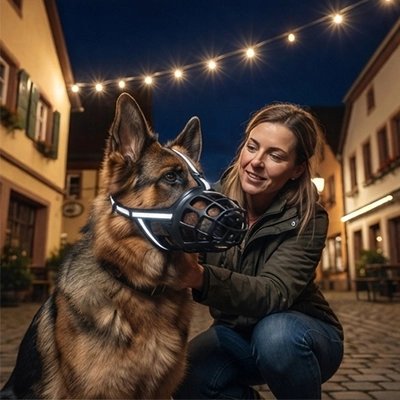 Berger Allemand avec Muselière pour chien​ et bande réfléchissante