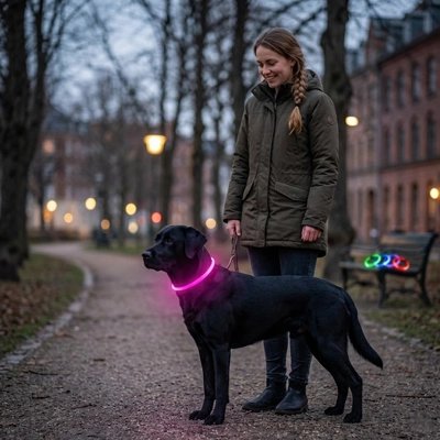 Bolt Collier Chien lumineux une femme sort son chien tôt le mati,