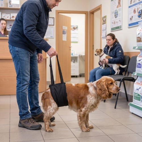 Cabinet vétérinaire chien avec harnais de levage pour chien
