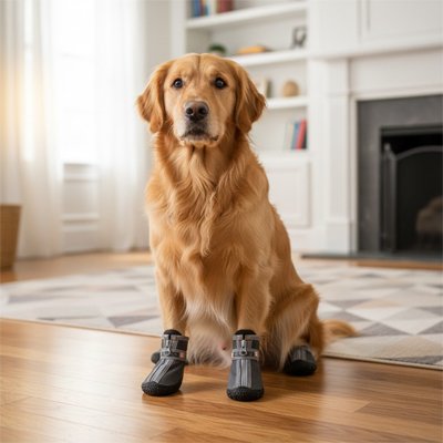 Chaussures pour chien dans la maison sol glissant