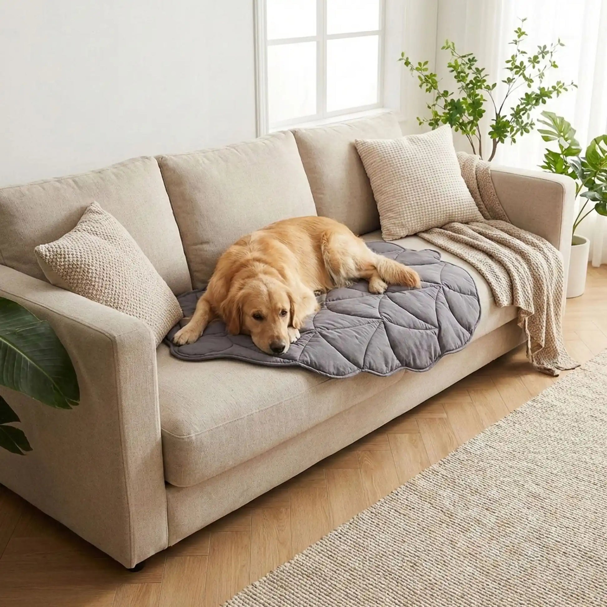 Chien allongé tapis rafraichissant pour chien canapé