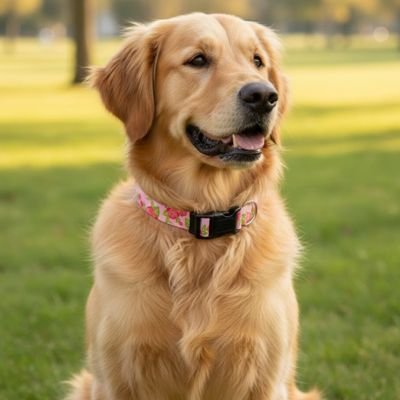 chien assis dans un parc et porte Collier Chien