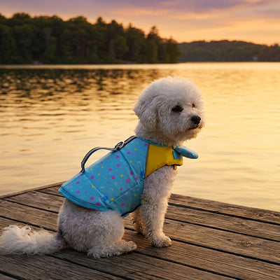 Chien assis gilet de flottaison pour chien bleu