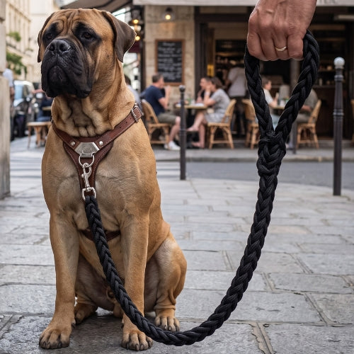 Chien assis trottoir laisse pour chien robuste noir