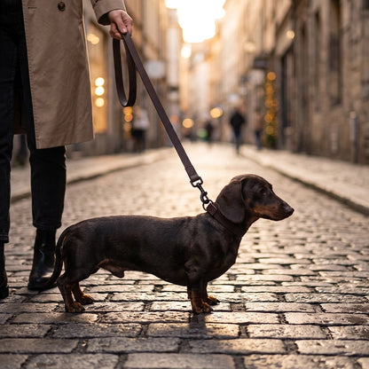 Chien basset tenus avec laisse pour chien café