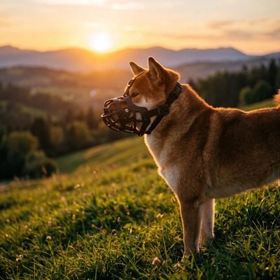 chien en balade nocturne avec Muselière pour chien​