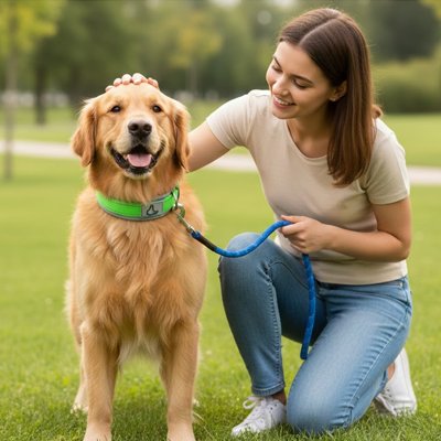 Chien en promenade avec Collier pour Chien vert