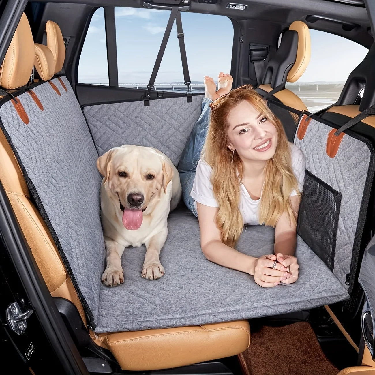 Chien fille allongés protection voiture chien