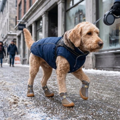 Chien griffon balade ville sol sel déneigement chaussure pour chien