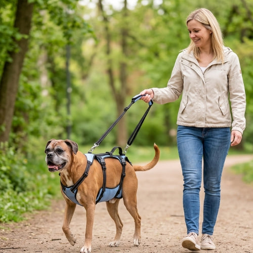 Chien heureux avec harnais de levage pour chien