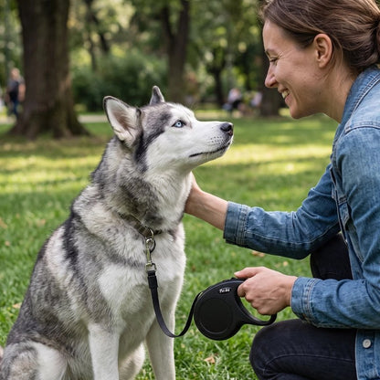 Chien Husky tenus en Laisse enrouleur pour chien