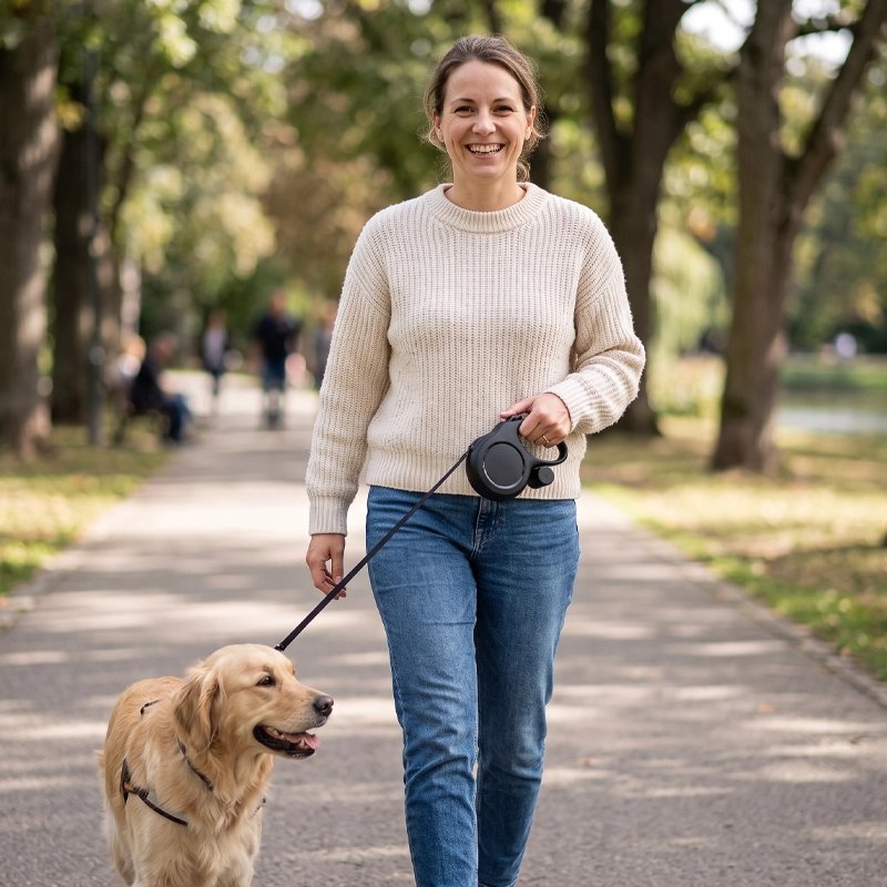 Chien marche au pied maîtresse Laisse enrouleur pour chien