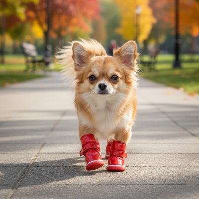 Chien promenade parc avec Bottes pour Chien rouge