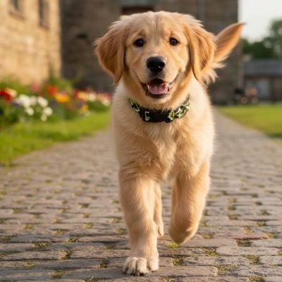 Chien trottine sur pavés avec Collier Chien os