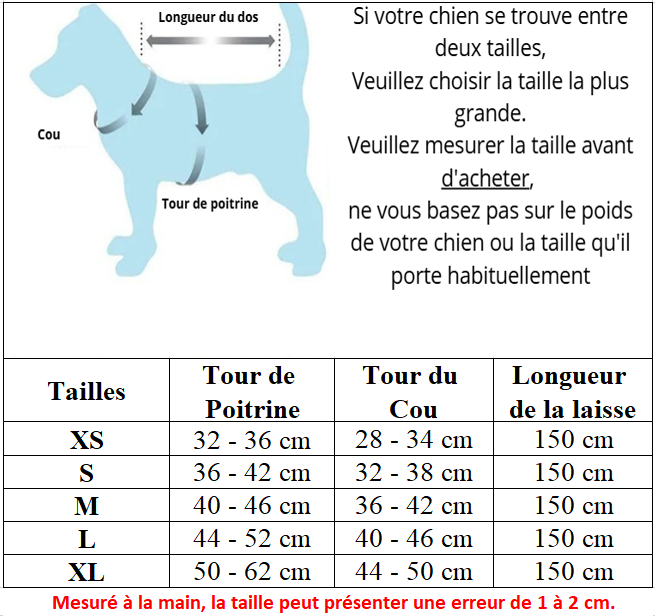 cinq mesures harnais pour petit chien