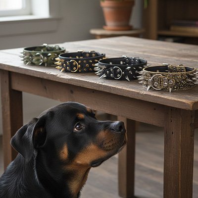 Collier chien cuir modèle exposé