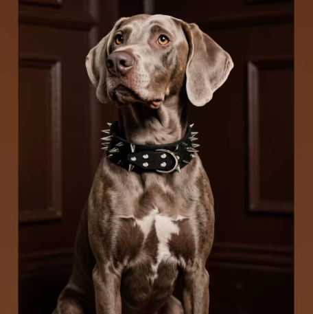 Collier chien cuir pointe argent