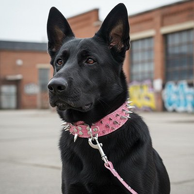 Collier chien cuir rose pointe argent