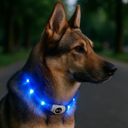 Collier lumineux chien ajustable étanche bleu