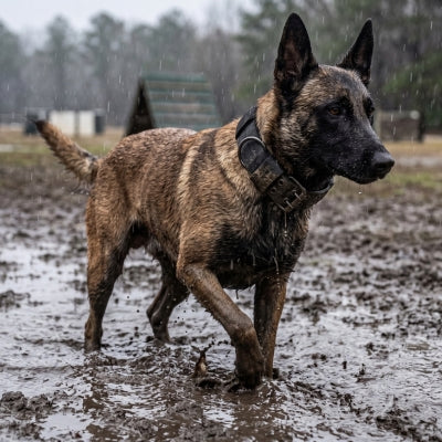 Collier tactique chien malinois boue