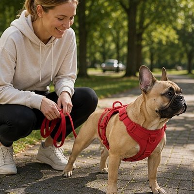 Confort+ un prêt à partir en balade avec Harnais pour Chien rouge