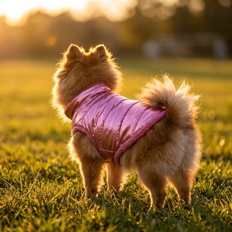 Coucher du soleil chien prairie Manteau Pour Petit Chien rose