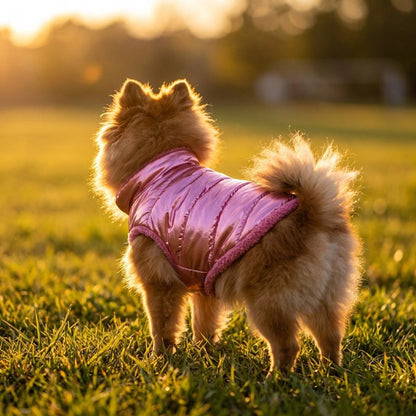 Coucher du soleil chien prairie Manteau Pour Petit Chien rose