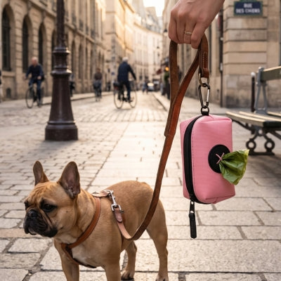 Distributeur de sac à crotte rose
