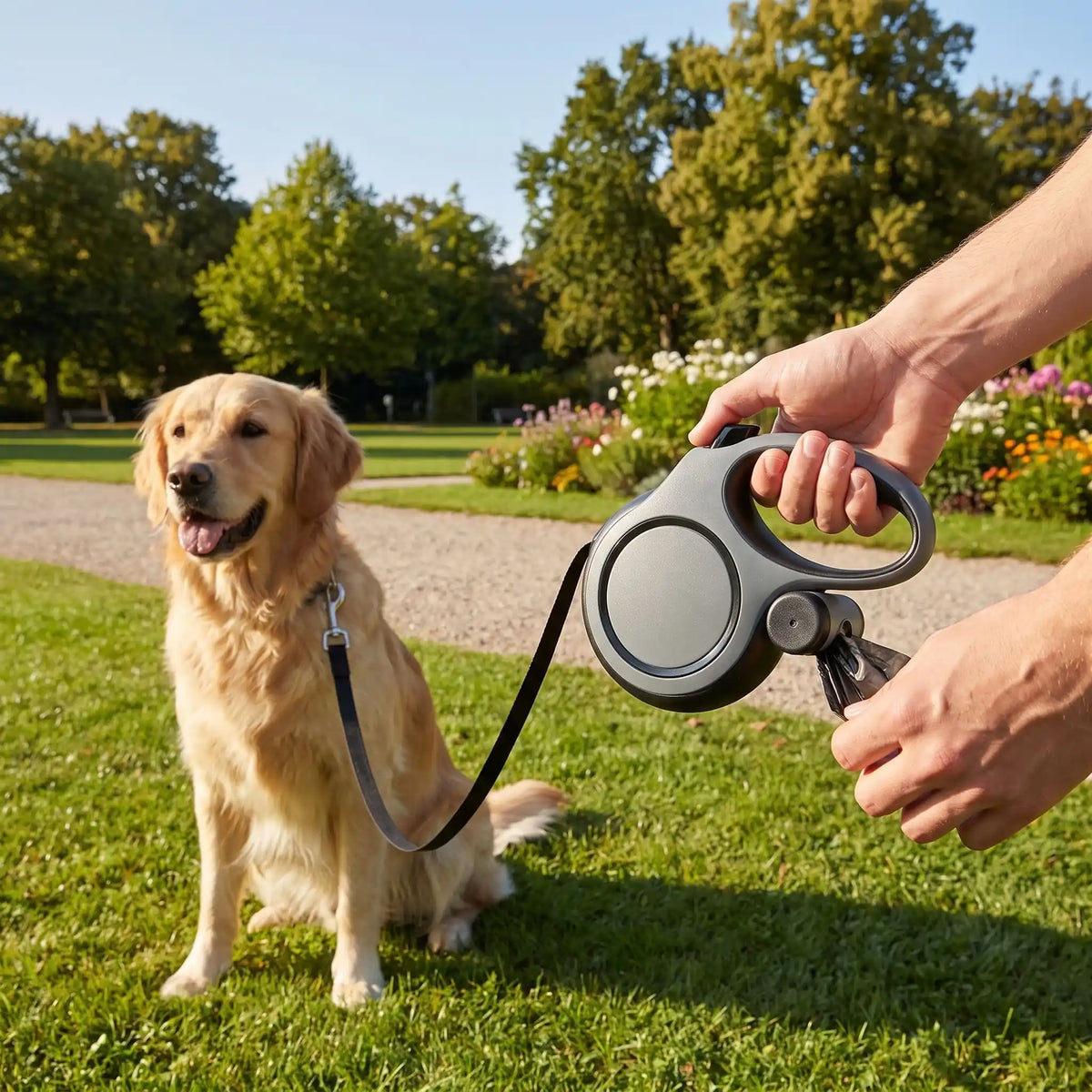 Distributeur sac crotte intégré laisse enrouleur pour chien