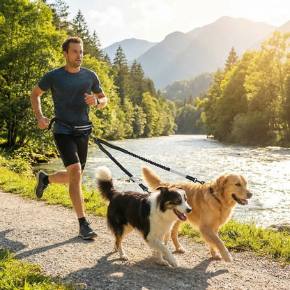 double dog homme faisant jogging deux chien